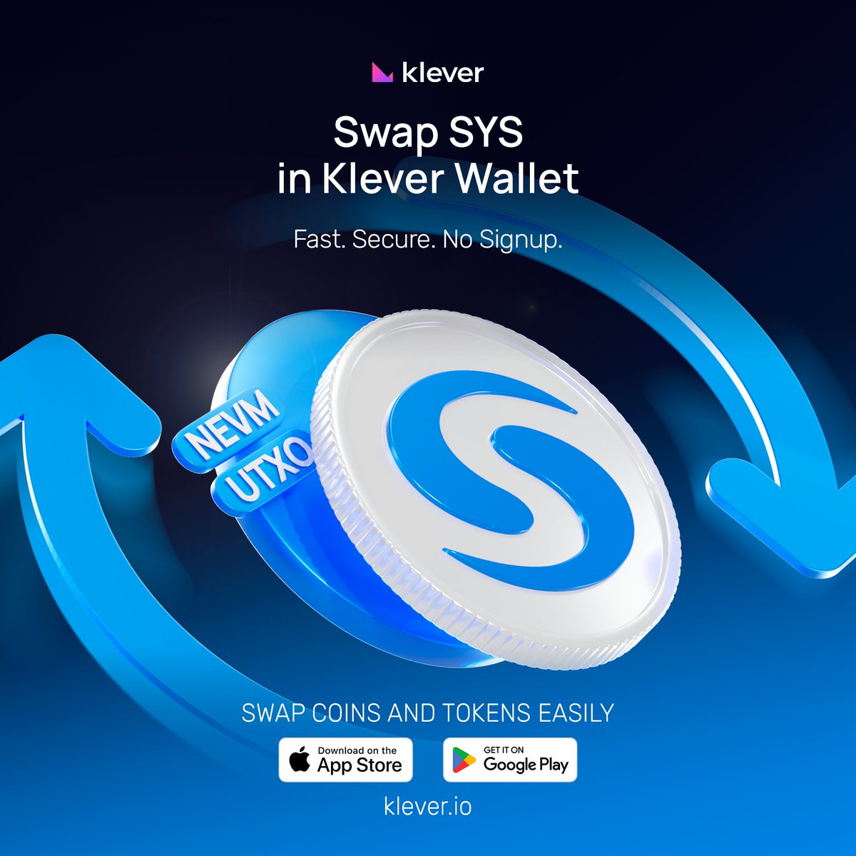 🔄 Introducing the new bridge in #KleverSwap: Swap $SYS #UTXO ↔️ #NEVM seamlessly 🔥 🚀 Expanded Swap Options: #SYS UTXO Pairs: ✅ $TRX ✅ $SYS NEVM ✅ $BTC ✅ $USDT SYS NEVM Pairs: ✅ $BTC ✅ $BNB ✅ $KLV ✅ $TRX ✅ $USDT ✅ $CHIPS Unlock unparalleled swap flexibility…