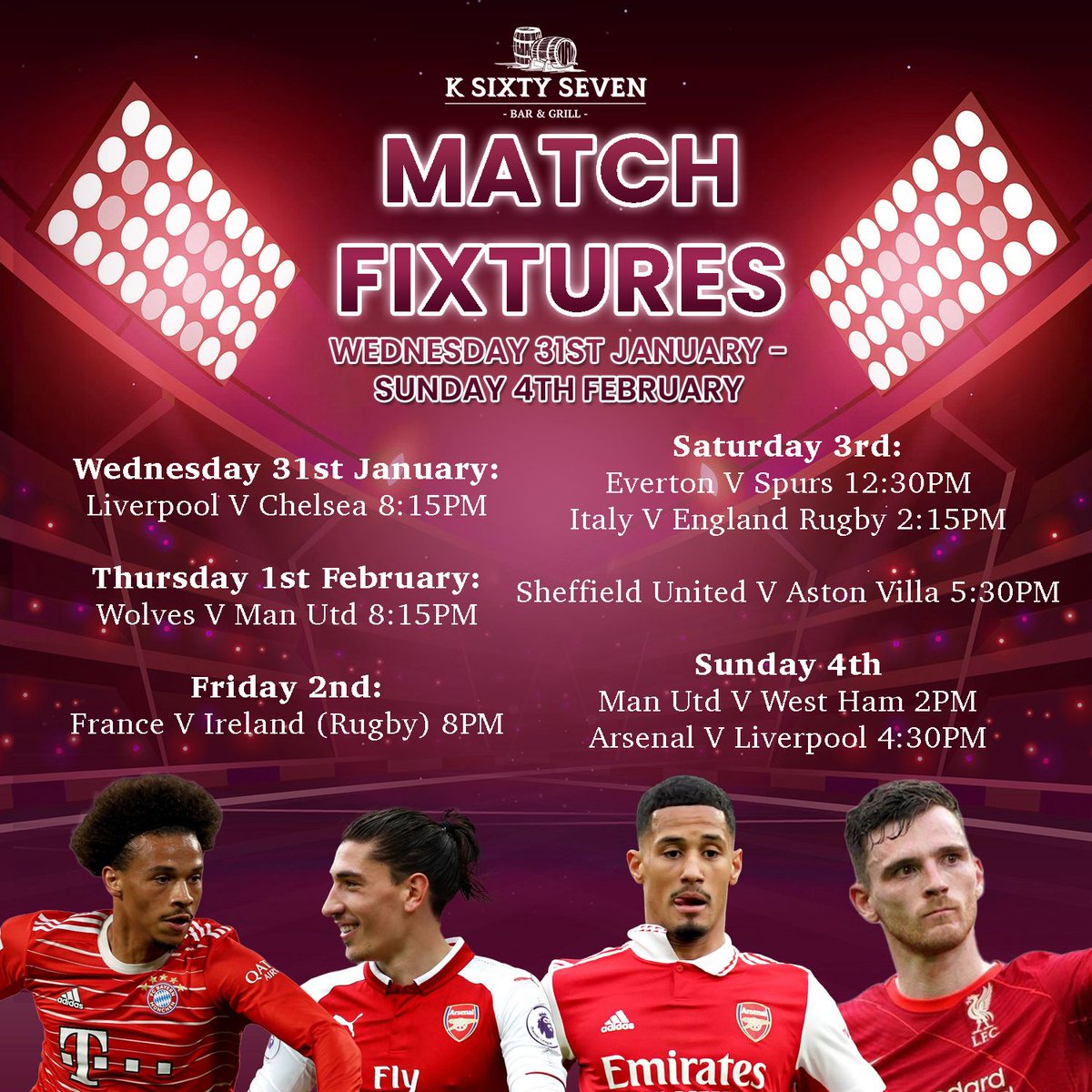 ksixty_seven's tweet photo. Exciting sports action this week at @KSixty_Seven ! 🏀🏈🎾 Catch all the live fixtures on one of our 16 stunning 4K TVs. Don't miss the thrill – join us and immerse yourself in the game! 📺🔥 https://t.co/F1l7weMbsC
