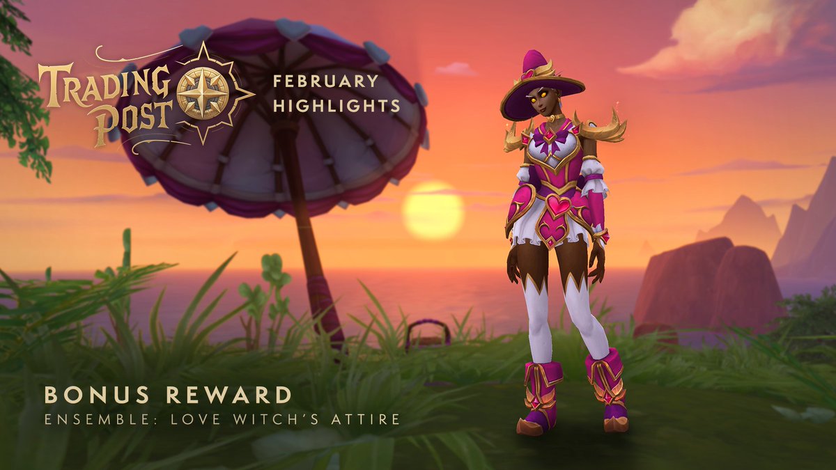 Warcraft's tweet photo. Love is in the Air, and the new wares from The Trading Post for February!

🧙‍♀️ Love Witch’s Attire transmog set
🦊 Fur-Endship Fox mount
🐞 Nelle and Buggsy companion pets
💖 Heart-shaped item transmogs
🎉 And more! https://t.co/vL3qUXdJ1K