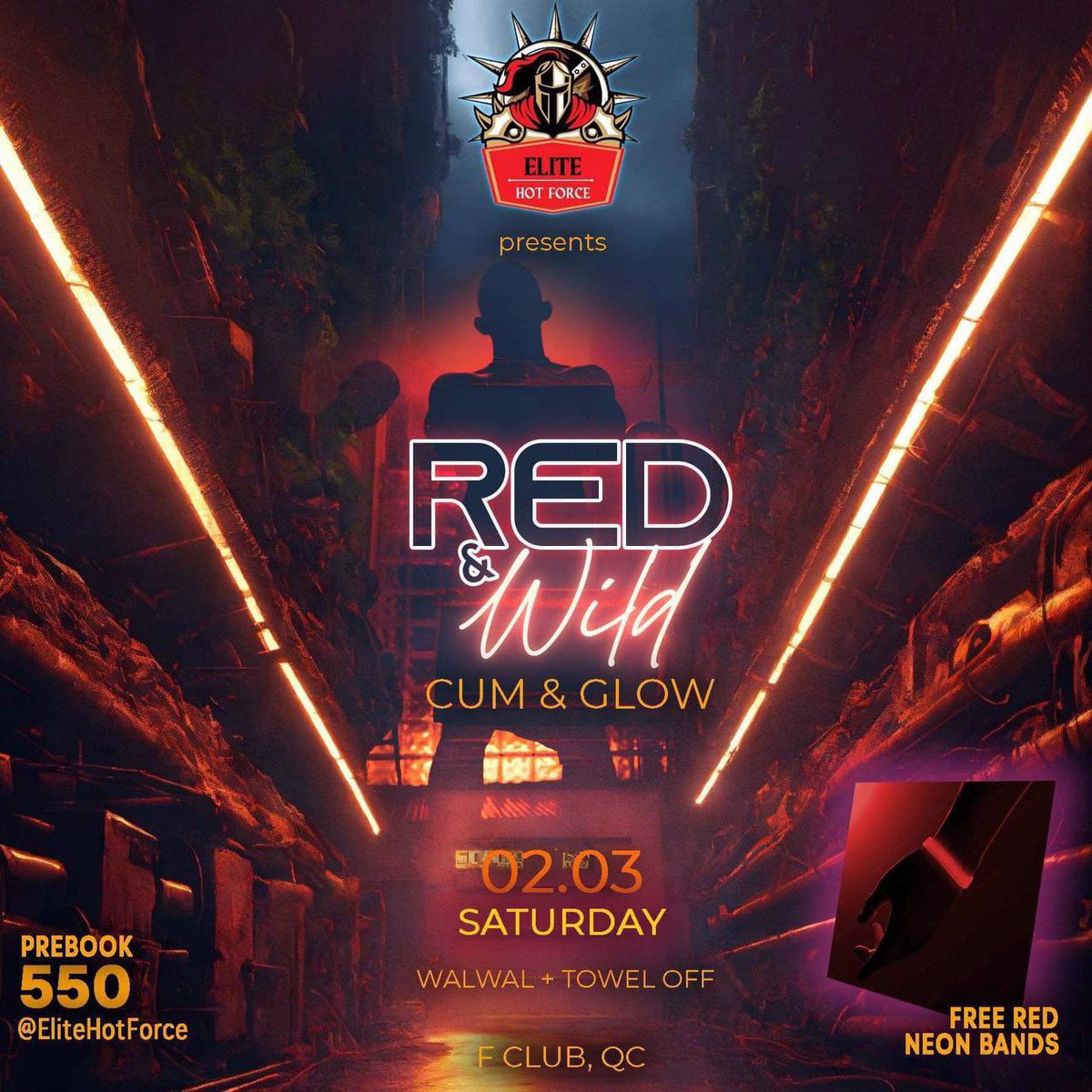 EliteHotForce's tweet photo. #RedAndWild

RED is the color of Love, Passion and Desire. 

Transform your lust and love and release it on the Wild.

Join us for an evening of "Elite RED AND WILD Cum N’ Glow” at @fclub_manila Alabama St. Quezon City with the coolest gang in the world of group fun PH. 

Glow in the dark! Experience the new cruising sensation. 

It’s going to be fucking wild, hot and sweaty night as the hottest, coolest and freshest faces in the Philippines group fun goers come together. 

Unli drinks and towel off at the 3rd floor alley. 

February 3, 2024
6PM to 4AM
RED AND WILD
CUM N’ GLOW
Walwal + Towel Off

Free Flowing Cocktails
All in Red!

RASPBERRY ICED TEA
MINDORO SLING
POMELO GIN
SOJU STRAWBERRY

6PM-4AM!

No fucking time limit!

DM @EliteHotForce for prebooking rate. 

Hindi ka uuwing #zerowena