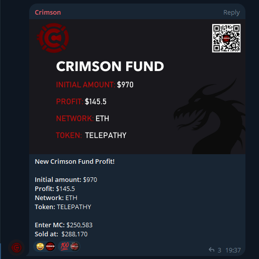 CrimsonEco's tweet photo. We're getting ready to launch our Crimson Fund service, and our ad campaigns will also add to our earnings. 

In the image below, you'll find a sample message sent in our main chat whenever we make money from auto trading, ads, or licenses.

We're committed to being completely transparent with our users.

$CRM