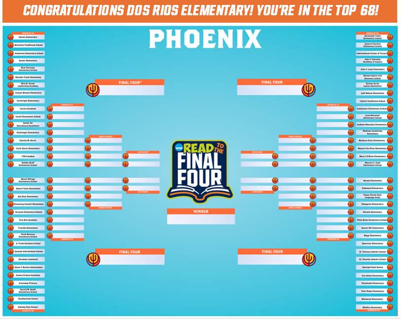 Congratulations to our 3rd grade students at Dos Rios on making it to the Top 68 for the Read to the <a href="/MFinalFour/">NCAA Men's Final Four</a>! The Rockets have read more than 44,000 minutes since Oct! Let's encourage our students to read and cheer them on as they advance further into the reading challenge.