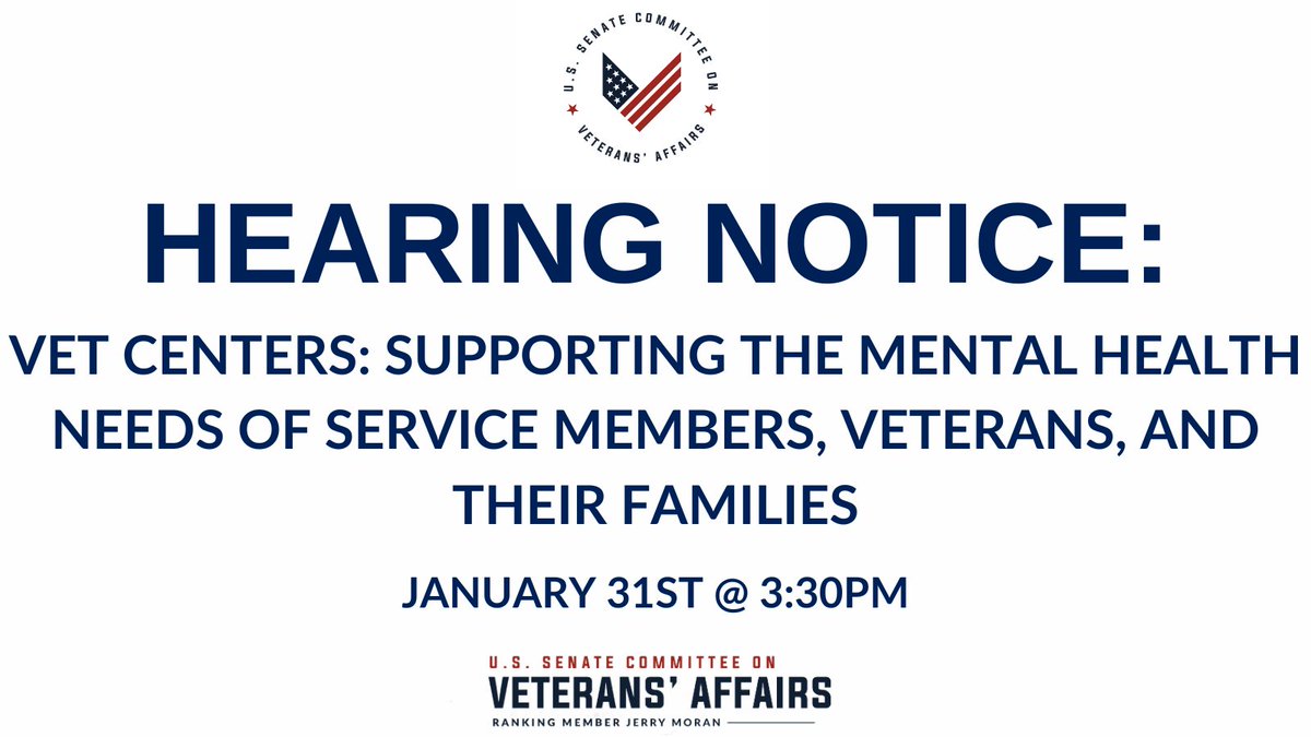 TUNE IN: The Senate VA Committee is holding a hearing on VA’s Vet Centers to make certain that those who have served and their families continue to receive high quality and timely mental health and readjustment counseling services. Watch live: veterans.senate.gov