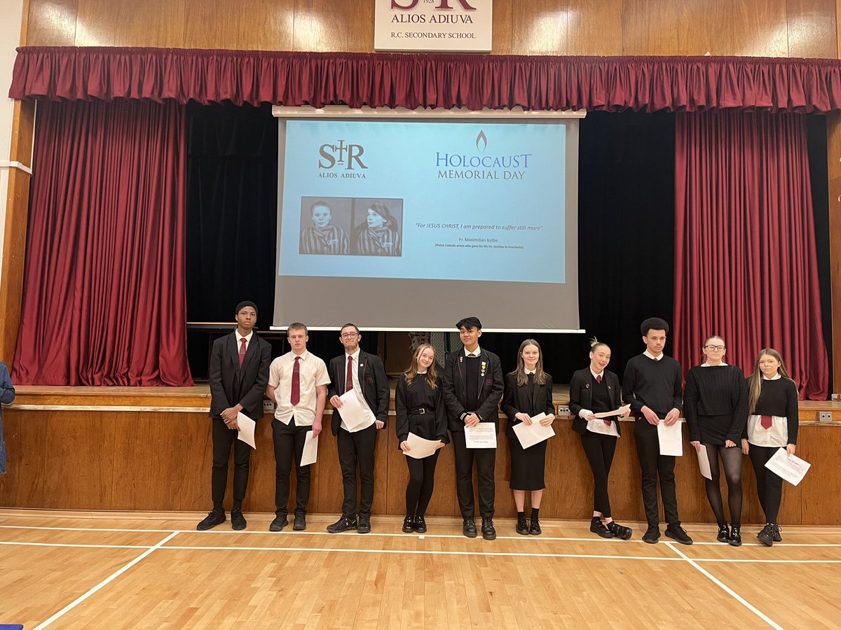 StRochRE's tweet photo. Caritas @St_Rochs led assembly prayer for #HolocaustMemorialDay &amp; reminded us to stand up for the weak &amp; oppressed. Special thanks to Raven &amp; Molly who then gave up their study time to help teach 2B RE the story of David &amp; Goliath. 🗡️ 👑 @rercag @EduAdviser_Lou @HMD_UK https://t.co/1TSGtFZ7ub