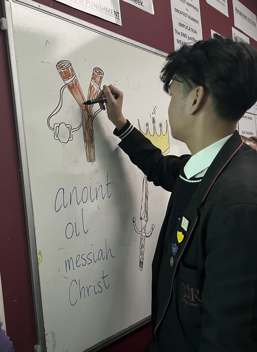 StRochRE's tweet photo. Caritas @St_Rochs led assembly prayer for #HolocaustMemorialDay &amp; reminded us to stand up for the weak &amp; oppressed. Special thanks to Raven &amp; Molly who then gave up their study time to help teach 2B RE the story of David &amp; Goliath. 🗡️ 👑 @rercag @EduAdviser_Lou @HMD_UK https://t.co/1TSGtFZ7ub