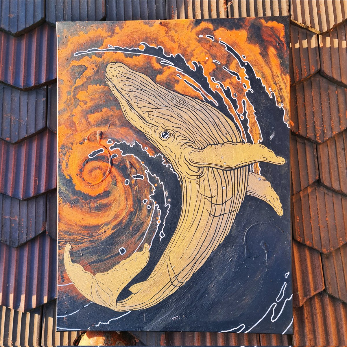 Lady_Block_Jane's tweet photo. Bitcoin artwork in progress.. This golden whale in a bitcoin-typhoon will be a-whale-able for #bitcoin soon ! 🐋
Acrylic paint on canvas, 60 x 80 × 6 cm @Lady_Block_Jane #avalable #bitcoinart #bitcoinartgallery #bitcoinpainting #paymeinbitcoin https://t.co/bqcItkkjER