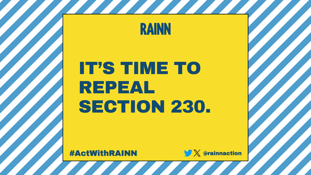 rainnaction's tweet photo. 🧵💡What did U.S. Sen. Lindsey Graham (R-SC) mean when he said: “It’s now time to repeal SECTION 230!” during the Senate hearing with social media CEOs on child sexual abuse material? ⬇️
#ActWithRAINN #EARNITAct #SHIELDAct #ProjectSafeChildhood #REPORTAct #KOSA #STOPCSAMAct https://t.co/PidoHE0VM5