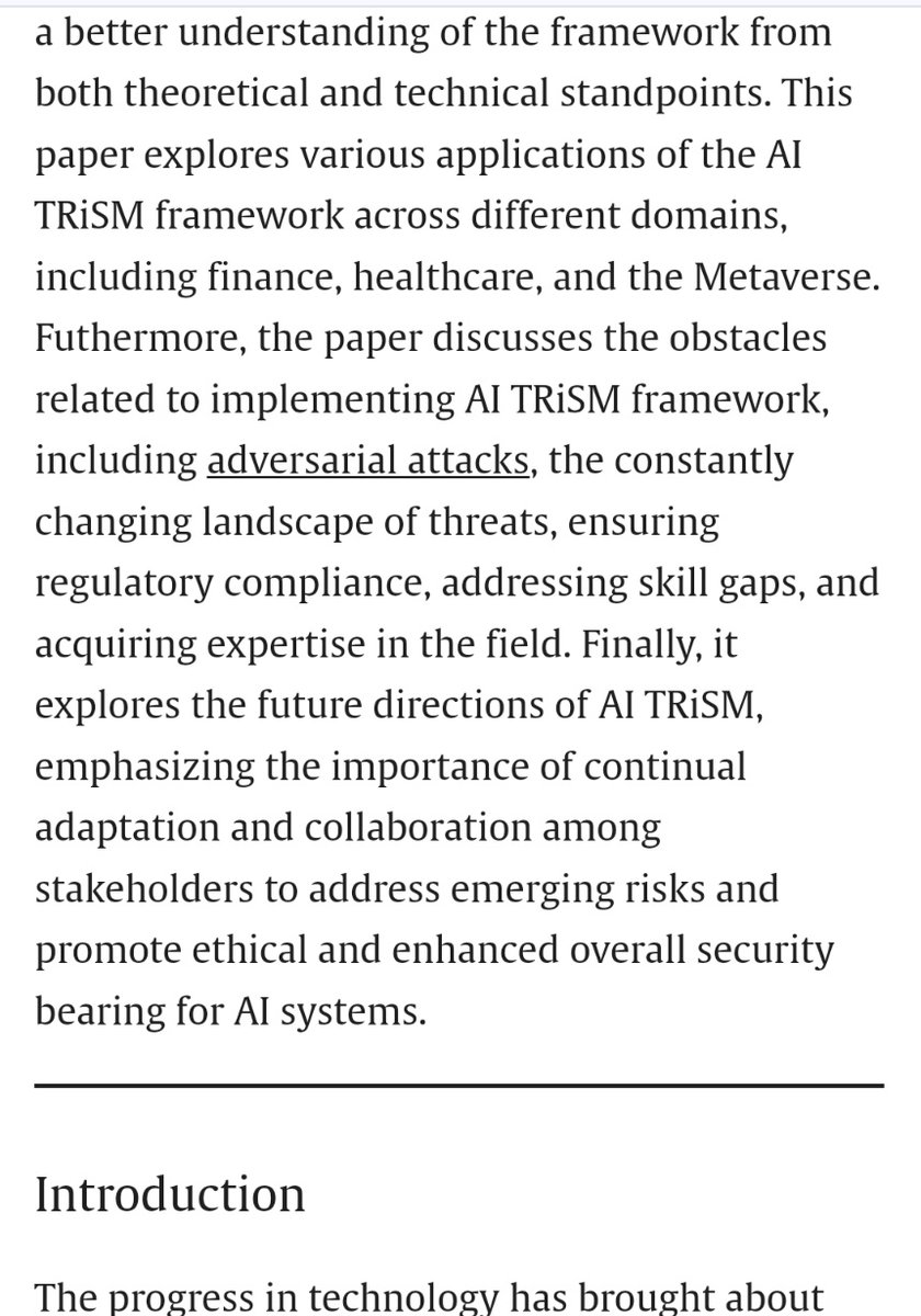 tek_nikel54's tweet photo. ᴛᴇᴋ_ɴɪᴄᴋᴇʟ054🤖『1』
✍️by A.Habbal #ExpertSystems with #Applications Vol240 #Feb2024
"#ArtificialIntelligence: #Trust #Risk N #SecurityManagement. (#AI #TRiSM) #Frameworks #Applications #Challenges N #FutureResearch #Directions"🤖
#Tek_Nickel054🤖
https://t.co/kTczyxqT2v https://t.co/P3tjnU4v5U
