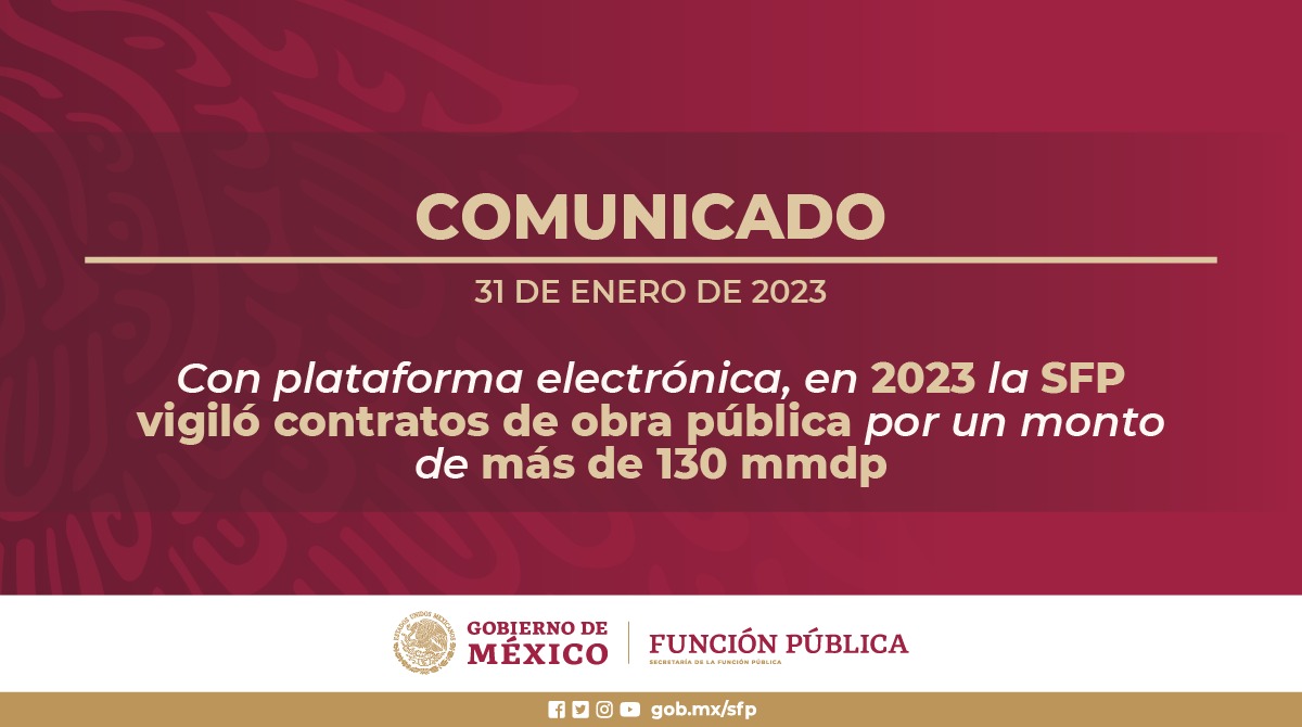 BuenGobierno_mx's tweet photo. #ComunicadoDePrensa🗞️

La @SFP_mx informa que, como parte de las acciones preventivas en el combate a la #corrupción, vigila las contrataciones públicas del @GobiernoMX mediante la #BESOP, en la cual, en 2023 se registraron 9 mil 303 contratos.

➡️https://t.co/M6zLiPuzhM https://t.co/6tTbXbllZO