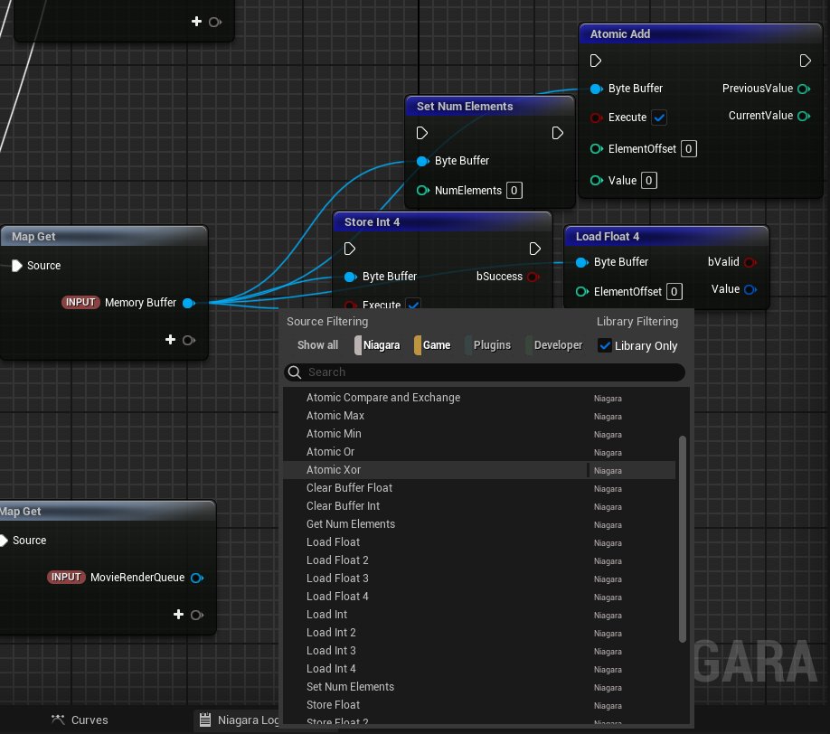 IceMoon_Rui's tweet photo. #UE 5.4 #Niagara 更新内容(可能有遗漏)
新增接口 
[Console Variable]  就是控制台变量 
[Memory Buffer] 可能是类似Groom的共享内存接口? 还没使用过不确定. 
[MovieRenderQueue] 需要开Niagara MRQ Support插件  可用于一些特效播放不同步问题?
Fluid 2D的压力解算有 改版
平面水模拟效果多了层泡沫 https://t.co/2NfX6I93la