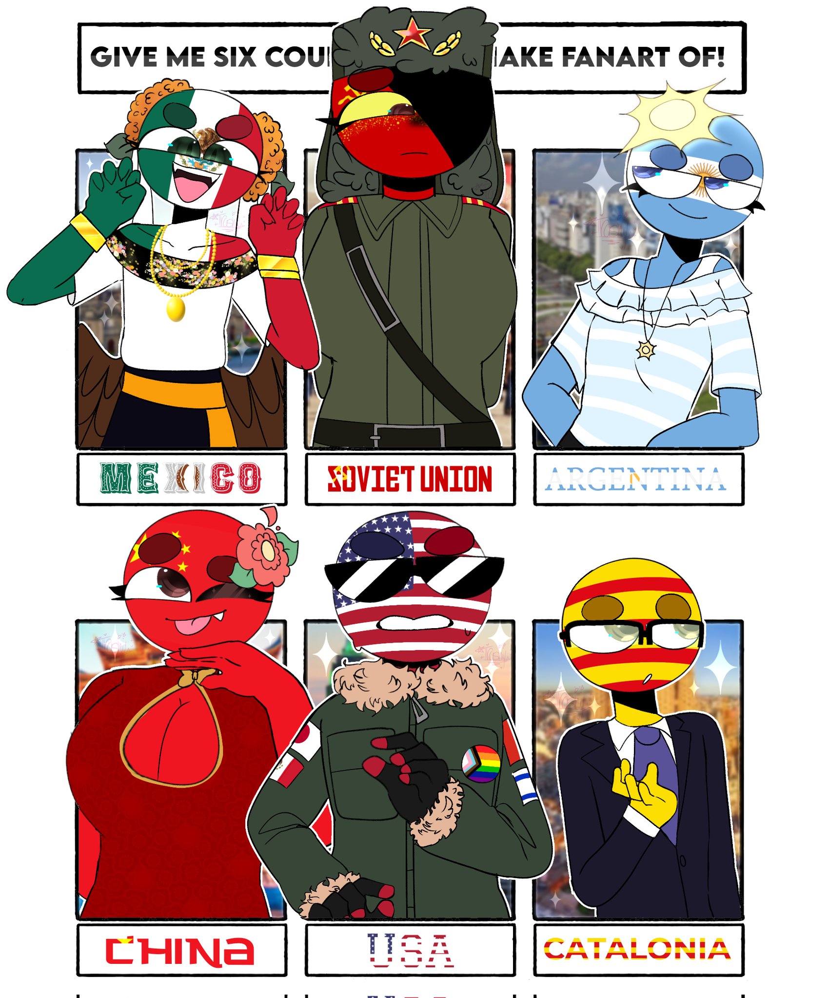 ⋆✮ TRASHYYYYYY! ✨️🦫 on X: Part 2 is here! Again, thank you for your  requests 🫡 🇲🇽☭🇦🇷🇨🇳🇺🇸🎗 countryhumans countryhumansmexico  countryhumansussr countryhumansargentina countryhumanschina  countryhumansusa countryhumanscatalonia ...
