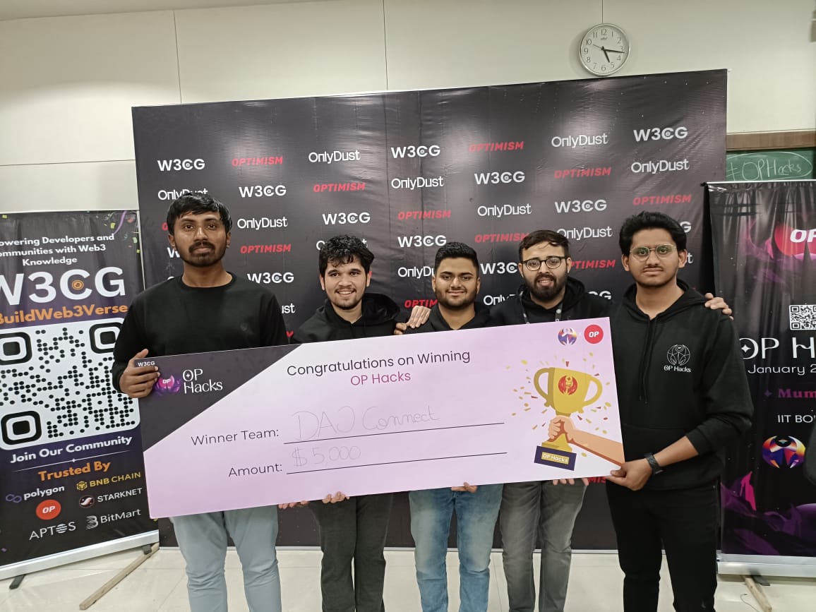 SarveshLimaye05's tweet photo. Thrilled to share that our team emerged victorious at the OPhacks Hackathon🏆 organized by @Optimism and @OnlyDust_com. Really had a great weekend attending #OPHacks. Kudos to organizers for hosting such a great hackathon.
#hackathon #blockchain #web3 #iit #optimism #rollup #DAO https://t.co/mK1vcJ1DDL