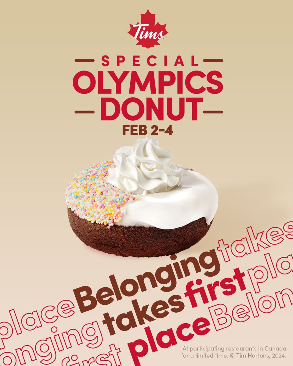 This February, @timhortons is bringing back their Special Olympics Donut. From Feb 2nd to 4th, 100% of proceeds will go to @specialocanada, helping support Special Olympics athletes from coast to coast. Mark your calendars and make a difference. #ChooseToInclude