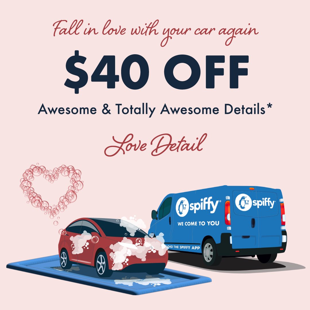 Our best deal of the year is here! 💖

For a limited time, treat yourself or a loved one to $40 off Awesome &amp; Totally Awesome Details.*

Love is in the air, and so is the perfect opportunity to pamper your car! 🚗 ✨

*Terms and conditions apply.

#GetSpiffy #LoveDetail