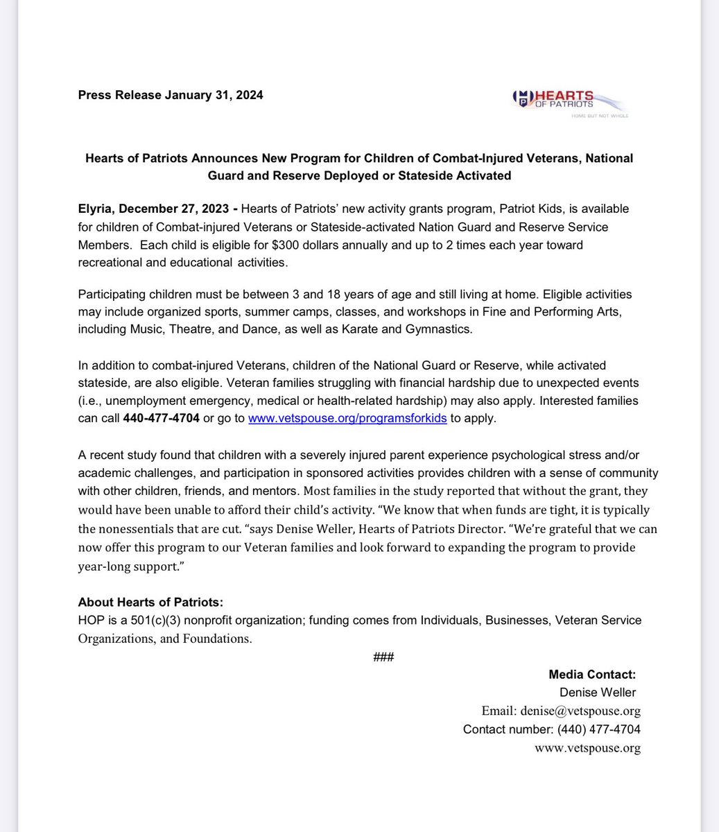 HeartsofPatriot's tweet image. Press Release: @MorningJournal @YourChronicle #veterams #loraincounty #military