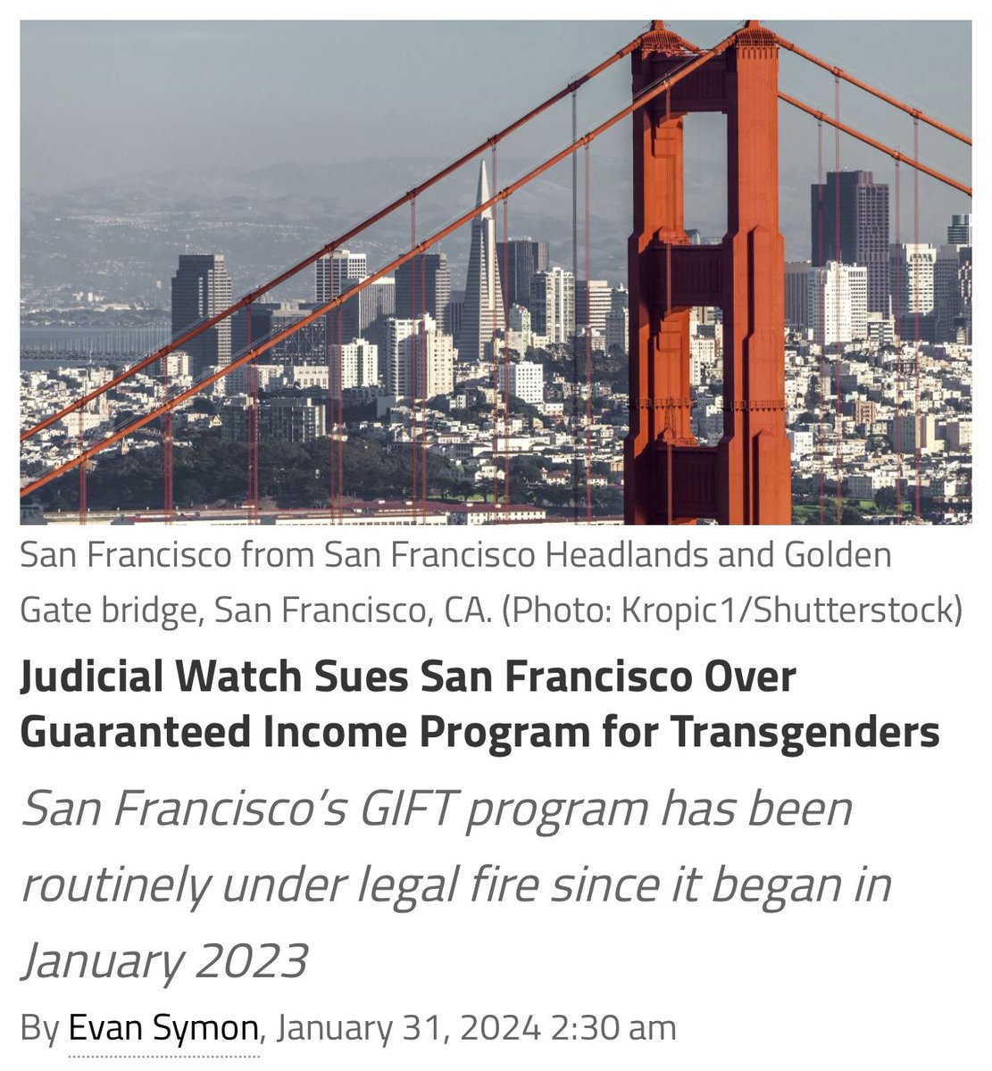 This is how we stop DEI insanity

San Francisco launched a guaranteed basic income for transgender people back in 2023 giving them $1,200/month

<a href="/JudicialWatch/">Judicial Watch ⚖️</a> just filed a lawsuit to end it citing the government’s use of illegal discrimination

Thank you!
californiaglobe.com/fr/judicial-wa…