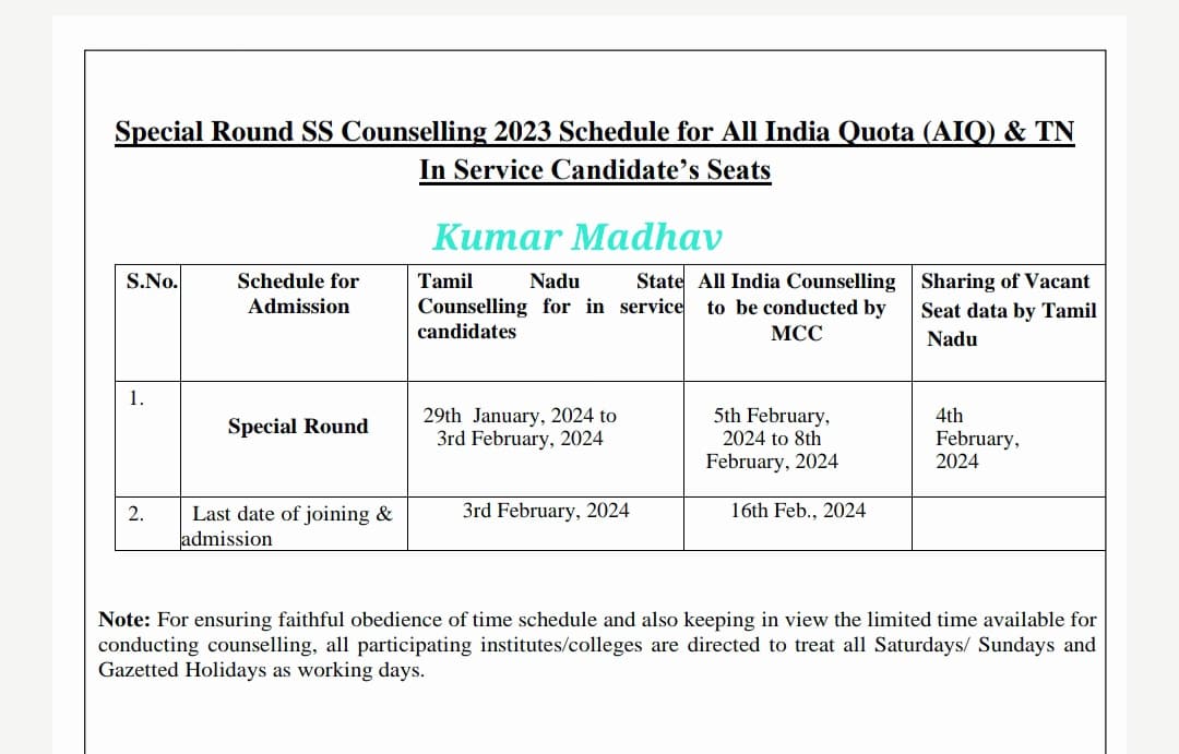 NEET Superspeciality 2023 Special Round important date.
#NEET 
#NEETSS
#NEET2023 
#SpecialRound 
#Counseling 
#AIQ  #MCC