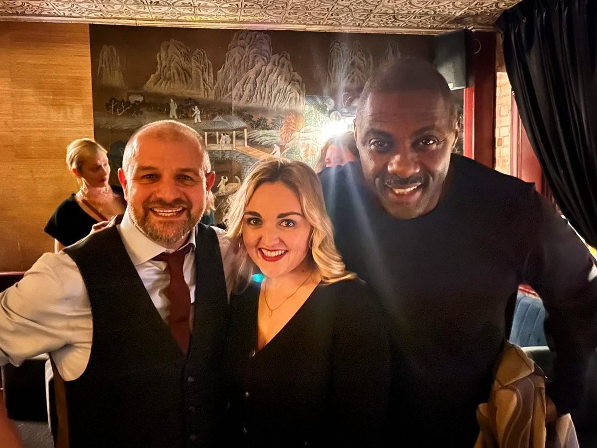 Vix93's tweet photo. Wrap party! 🥳 fun night celebrating with partner in crime Matt, the legend that is @idriselba all the incredible cast and crew and all the cocktails! 🍹 
#wrapparty #writer #thatsawrap #featurefilm https://t.co/UtSHGh904A