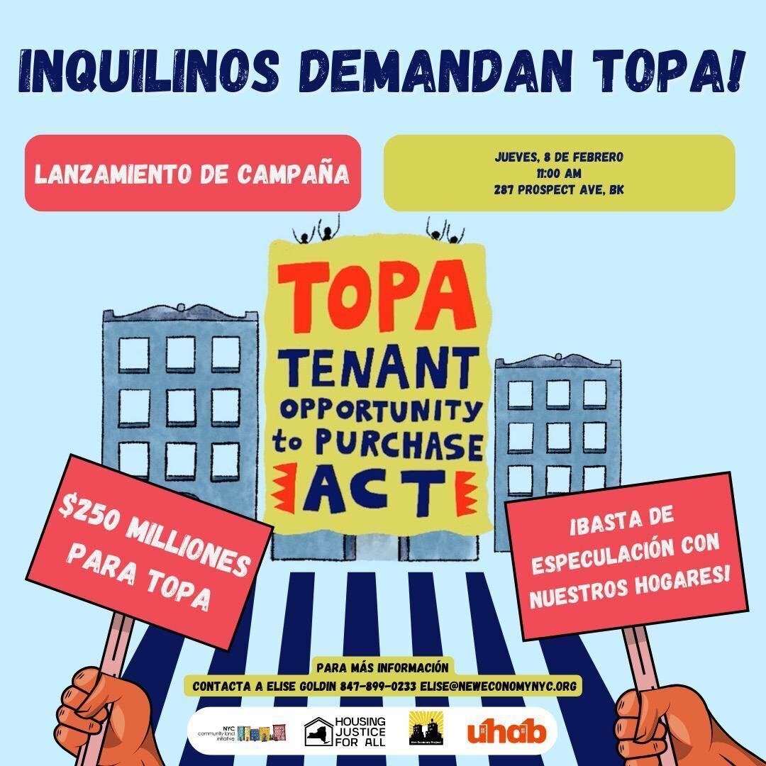 Are you fed up with real estate speculators? Do you think housing is a human right? Join us to demand passage of the Tenant Opportunity to Purchase Act & $250 million in funding this year to facilitate tenant purchases of their own buildings! Learn more: nyccli.org/campaigns/