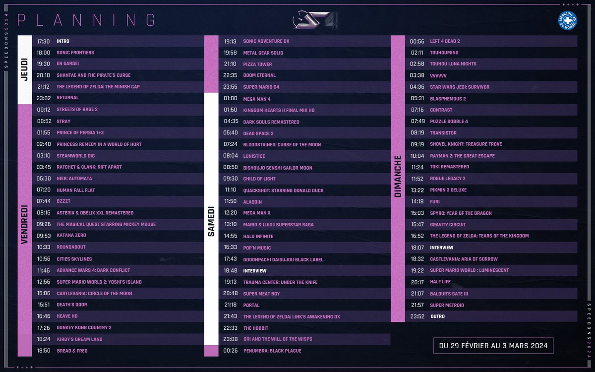 Ce changement de run impacte évidemment le planning, vous trouverez le planning global à jour ici.

#SpeeDons