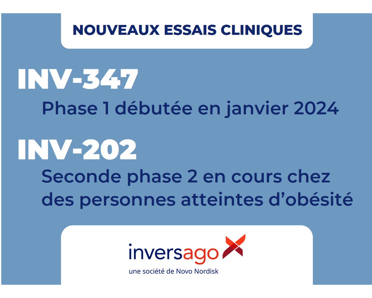 Inversago Pharma (@inversago) on Twitter photo <a href="/inversago/">Inversago Pharma</a> a débuté une #phase1 pour évaluer l’innocuité, la tolérance et les caractéristiques pharmacocinétiques du INV-347, un inhibiteur oral de petite taille du récepteur CB1. La société procède aussi à une 2e #phase2 sur le INV-202 chez des personnes atteintes d’obésité. <a href="/inversago/">Inversago Pharma</a> a débuté une #phase1 pour évaluer l’innocuité, la tolérance et les caractéristiques pharmacocinétiques du INV-347, un inhibiteur oral de petite taille du récepteur CB1. La société procède aussi à une 2e #phase2 sur le INV-202 chez des personnes atteintes d’obésité.