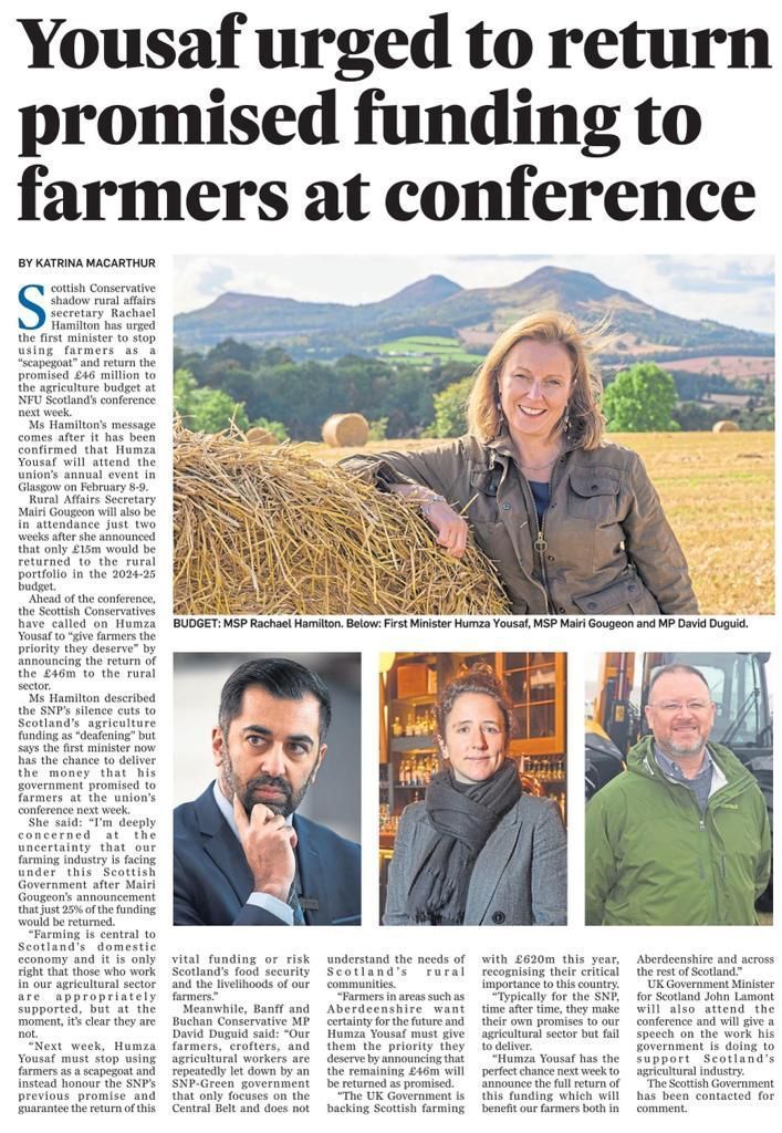 Rachael2Win's tweet image. The SNP have u-turned on their promise to return the ring-fenced funding that was taken from the rural budget.  

Humza Yousaf must stop using farmers as a scapegoat and guarantee the return of this vital funding or risk the livelihoods of our farmers.
