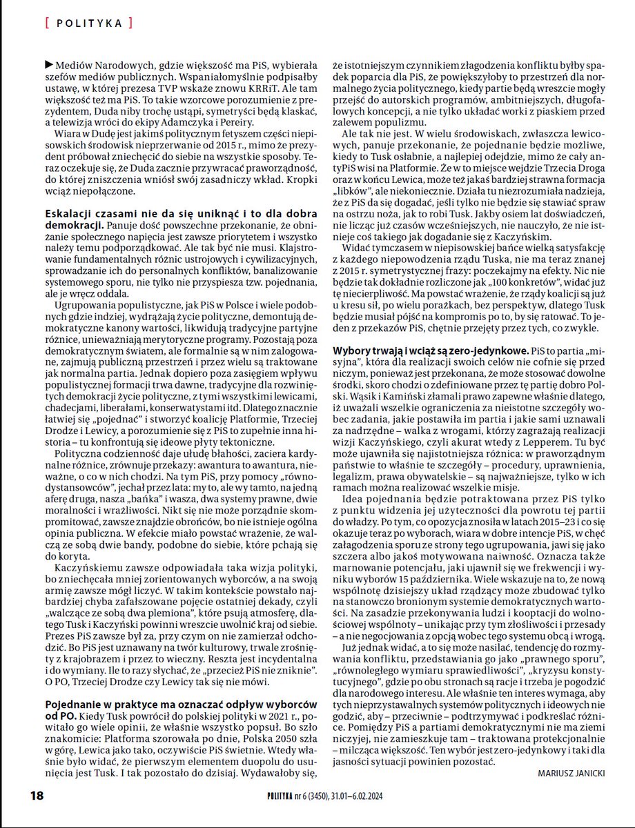 LeskiPiotr's tweet image. Janicki: &quot;Tusk nie wygrałby, gdyby nie rozbudowane w internecie sieci sympatyków, wielkie poruszenie prodemokratycznej publiczności, która chce skutecznego przywrócenia standardów praworządnego ustroju. (...) czas ustępstw i wyrozumiałości dla Kaczyńskiego minął&quot;

Tekst wybitny!