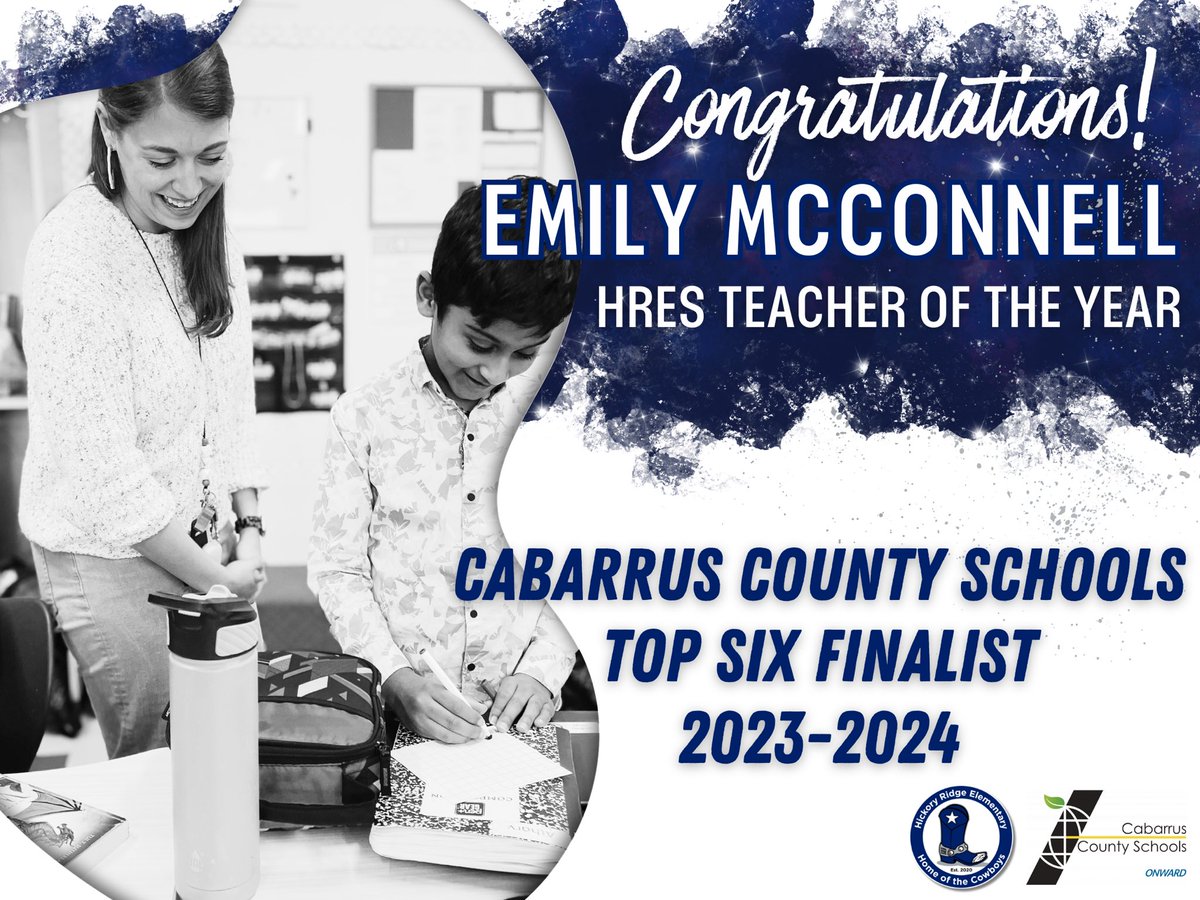 So proud of Mrs. McConnell on this accomplishment! Congrats on being one of the top 6 finalist for CCS TOY! You are a true champion for your students and deserve to be recognized! ✨💙👏🏽🤠 @CabCoSchools @HickoryRidgeES