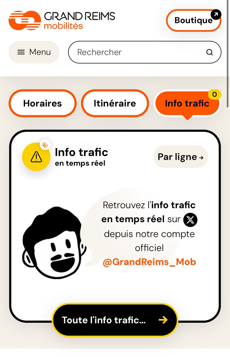 LsFye's tweet photo. @GrandReims_Mob Bonjour. C’est dommage que la grève annoncée ne figure pas dans les
Infos trafic du nouveau site, mais qu’elle soit dans Actualités. L’inverse serait plus adapté à mon sens. https://t.co/M8qAXXgpcY