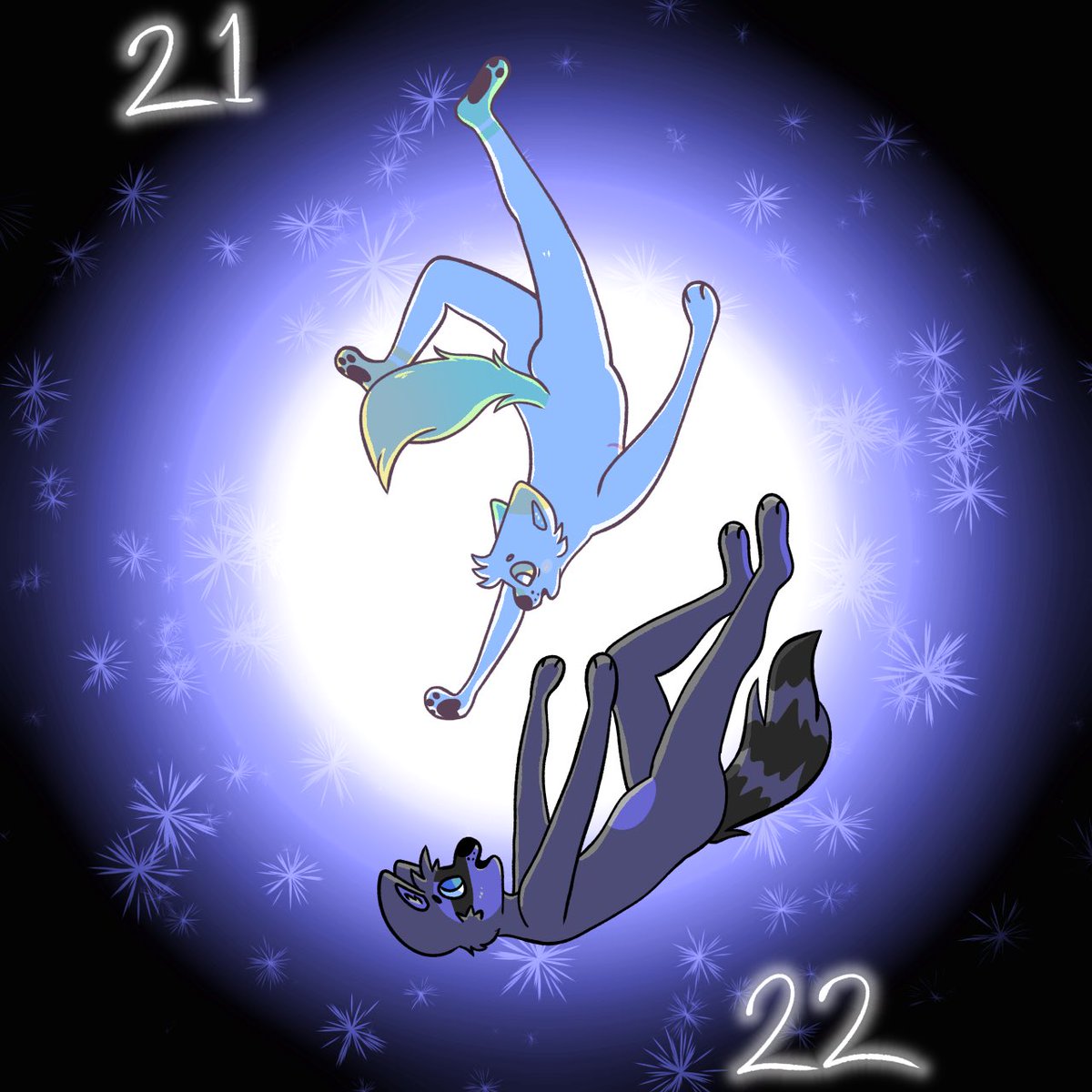 CamdenColors's tweet photo. My partner and I’s birthdays are a day apart (same year) so I drew us falling from year 21 to 22! #furry #fursona #art #furryart https://t.co/4GdATsUxo8