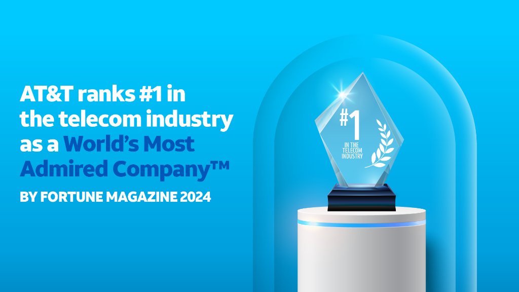 .@ATT is proud to be among @FortuneMagazine’s #MostAdmiredCos. Thanks to the hard work of our dedicated teams, we have been recognized every year for more than a decade and are #1 in our industry. go.att.com/499c3093