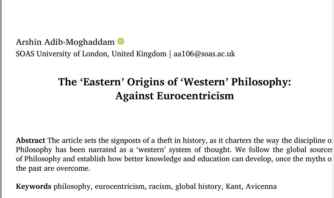 Adib_Moghaddam's tweet photo. FREE download - NEW research “The ‘Eastern’ Origins of ‘Western’ Philosophy.” https://t.co/anK2H5K9Nl https://t.co/ookPOeI10R