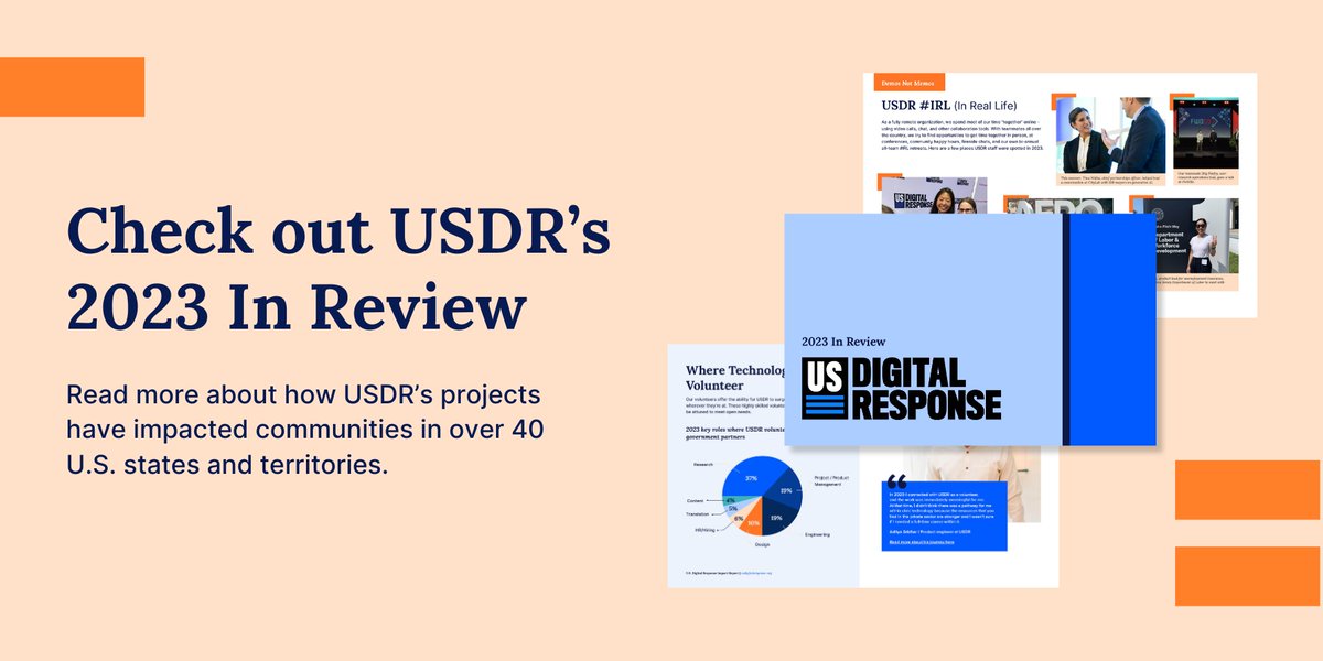 🦸 2023 was a  groundbreaking year for our partners, volunteers, and community. 

💙 From rallying 1,000+ volunteers, to bringing human-centered design to center stage, our 2023 Year In Review highlights remarkable stories that defined this year: usdigitalresponse.org/press-release/…