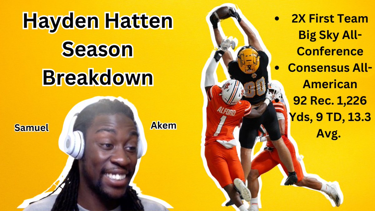 s_akem18's tweet photo. ‼️Hayden Hatten Season Breakdown‼️

Broke down some of Hayden’s top plays from this last season! He’s been the top wide receiver in the @BigSkyConf the last 2 seasons!🏈

Go check it out below!!⬇️⬇️⬇️⬇️

🎥: https://t.co/SCZKn1ZQBI https://t.co/si9mPDK9vB