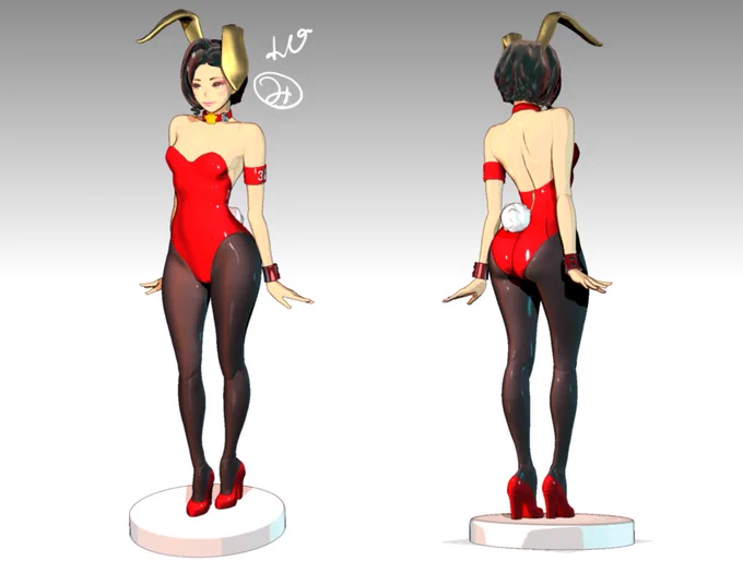 ZBrush見栄子バニー、首輪のバックルを星型に変更。うさ耳と背中のジッパーをゴールドに変更。 