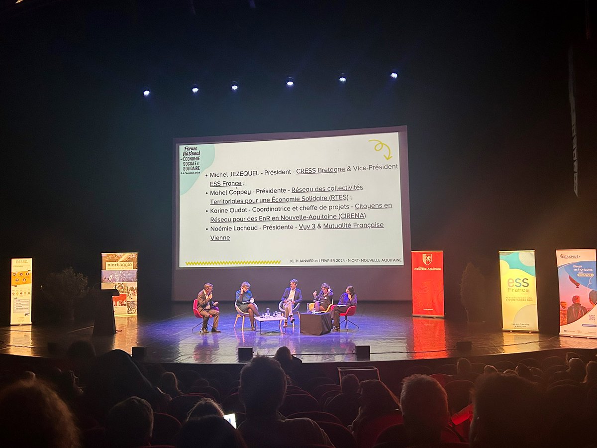 ESS_France's tweet photo. Place à la table ronde de cette plénière du #ForumESS avec Michel Jezequel @Magueur de la CRESS Bretagne @ESSenBretagne @MahelCoppey @ReseauRTES @KO_RDD Noémie Lachaud #Vyv3 @MutNaquitaine ! https://t.co/4ZlxIEr48c