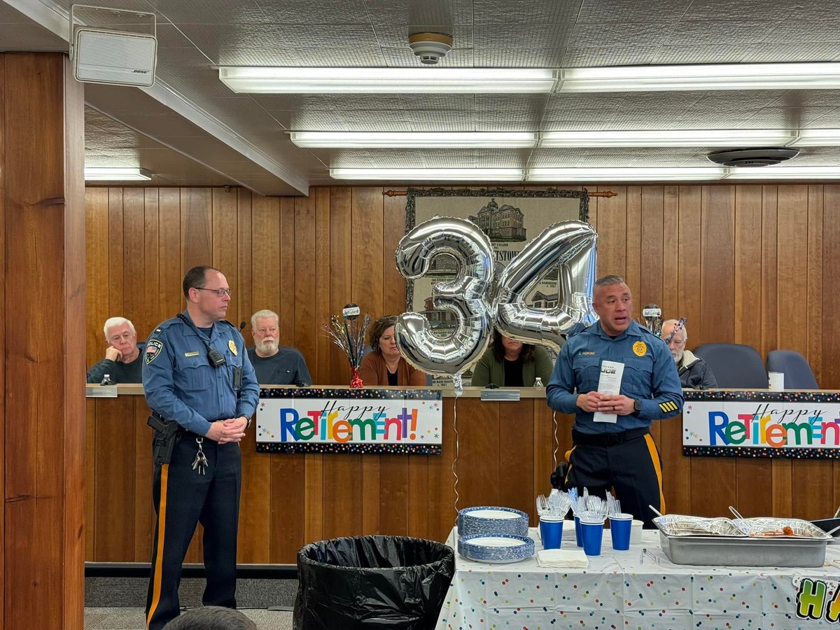 HackettstownPD's tweet photo. After 21 years of service with Hackettstown Police Department, Lt. Darren Tynan officially retired on January 31, 2024. We would like to thank Lt.Tynan for your service and dedication to the town of Hackettstown! We wish you all the best in your future endeavors. 👮🏼‍♂️🚨🚔 https://t.co/ROxnrvKA9M