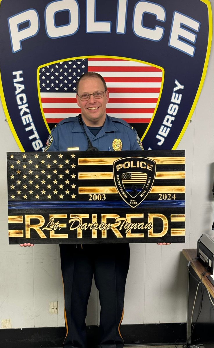 HackettstownPD's tweet photo. After 21 years of service with Hackettstown Police Department, Lt. Darren Tynan officially retired on January 31, 2024. We would like to thank Lt.Tynan for your service and dedication to the town of Hackettstown! We wish you all the best in your future endeavors. 👮🏼‍♂️🚨🚔 https://t.co/ROxnrvKA9M