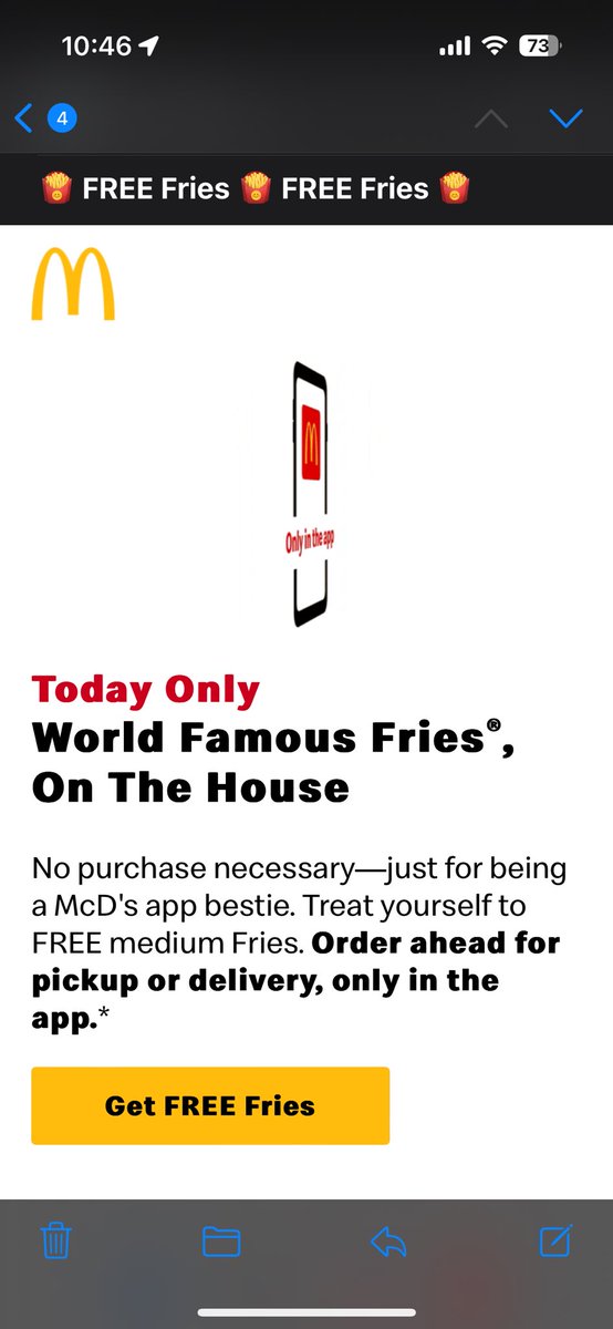 NicoleFerretti's tweet photo. @McDonalds, are you guys hurting? Y’all never give out free anything without a purchase being necessary. Also, pls don’t call me bestie. You ain’t that. I also deleted your app because your terms and conditions are RIDIC. Fix your prices. You are fast food, not a Michelin star https://t.co/XBkymO9dt4