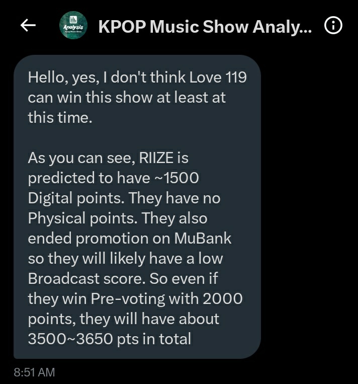 The reason why we didn't promote MUSIC BANK and MUSIC CORE voting for this week is because after discussing for a while and consulting with KshowAnalysis, it seems that RIIZE has a very low chance to win even after winning Pre-Voting.

If your beats expire before Tuesday 6PM then