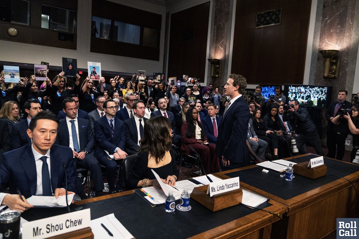 CEO of Meta Mark Zuckerberg, prompted by @HawleyMO, apologizes to families harmed by unsafe social media during the Senate Judiciary Committee hearing “Big Tech and the Online Child Sexual Exploitation Crisis,” on Capitol Hill, Jan. 31, 2024.