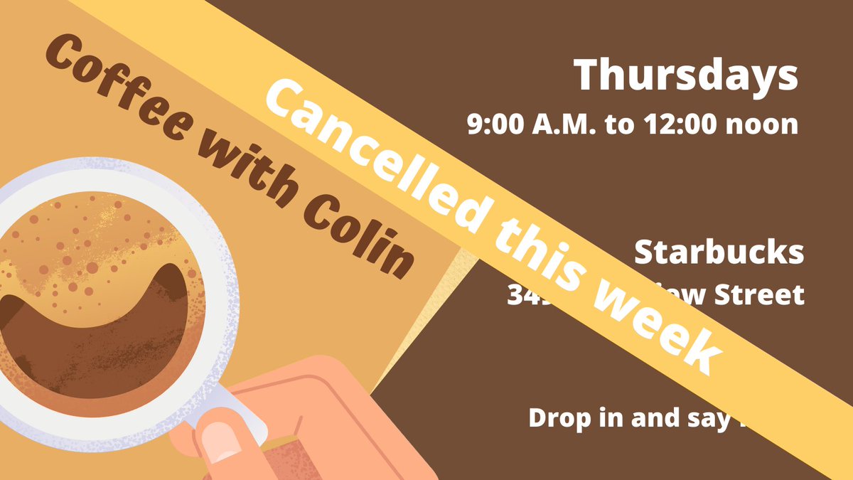 BurlAngLuth's tweet photo. Coffee with Colin has been cancelled for this week. It will return next Thursday from 9:00 A.M. to 12:00 noon when you can meet with the Rector for coffee and conversation at Starbucks (3497 Fairview Street). https://t.co/m0N7UKLgD1