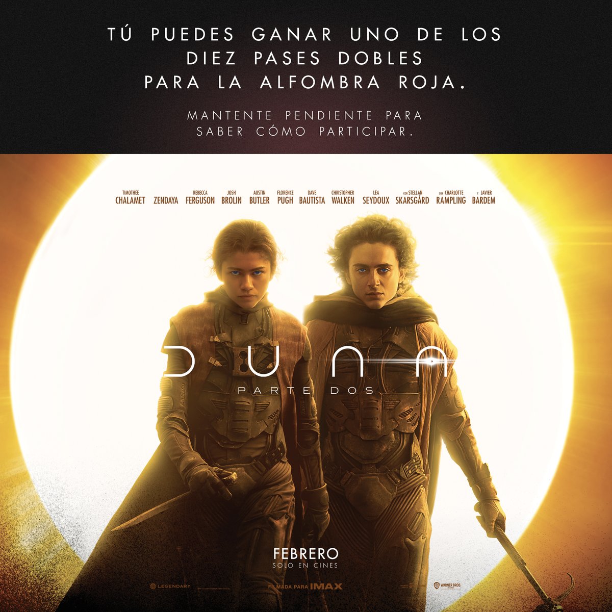Cinepolis's tweet photo. ¿Quieres estar en la alfombra roja de #DunaParteDos? 🤩🏜️🪱 Mañana te platicó cómo ganar, mientras tanto cuéntame, ¿qué fue lo que más te gustó de la primera película? 🎞️🍿 https://t.co/7Jd9adEUXV