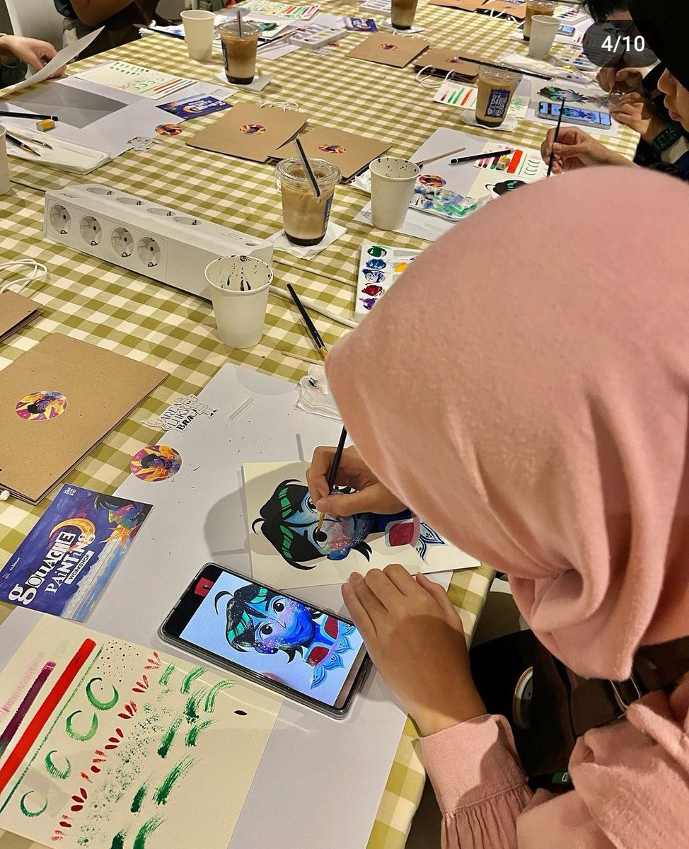 faitinggg's tweet image. gouache painting workshop bersama kak haikal 🖌️✨ @.wastanahaikal