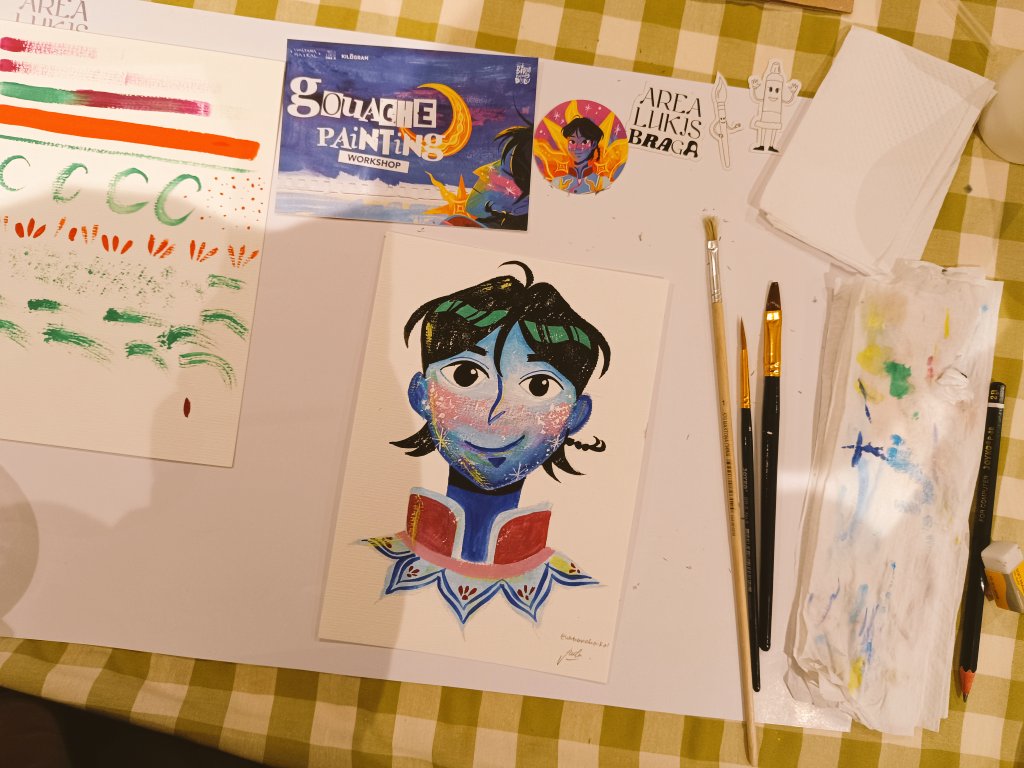 faitinggg's tweet image. gouache painting workshop bersama kak haikal 🖌️✨ @.wastanahaikal