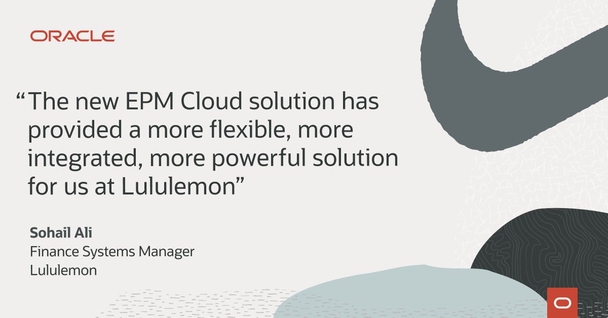 KPriceEPM's tweet photo. Oracle Cloud EPM provided Lululemon with a more flexible, integrated and powerful solution for financial modeling and forecasting. Check out more on how they toned up their financial operations here: https://t.co/1dme8N0z5b https://t.co/yueuGWKoSy