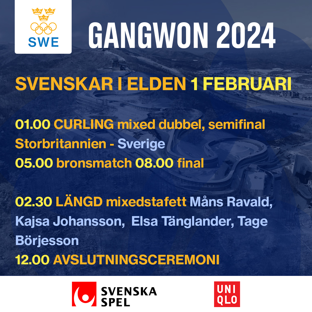 SVENSKAR I ELDEN, TORSDAG 1 FEBRUARI
Alla svenska tävlingstider och resultat från ungdoms-OS hittar du i tävlingsguiden, brnw.ch/21wGz1C

#sweolympic #gangwon2024 #svenskaspel och #uniqlo