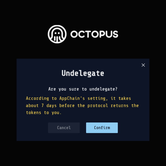 Octopus community, your wish is our command! 🌟

📰🔥 Unbonding period in our V2 mainnet has been cut from 21 days to JUST 7 DAYS. 

Now, validators/delegators can withdraw assets faster! 

#NEAR #Restaking