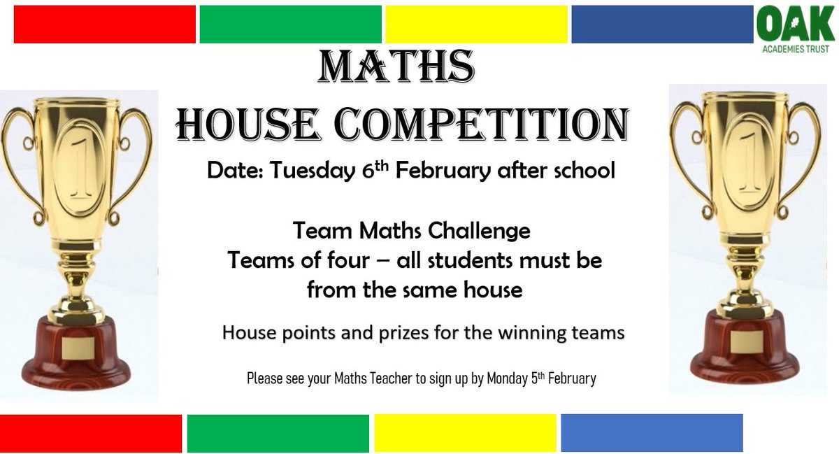 We are excited to announce the date of our Maths House competition.  Get together with students from your house in teams of four and sign up with your Maths teacher.  Which house will be crowned Maths champions?? <a href="/ManorHighSchool/">Manor High School</a>