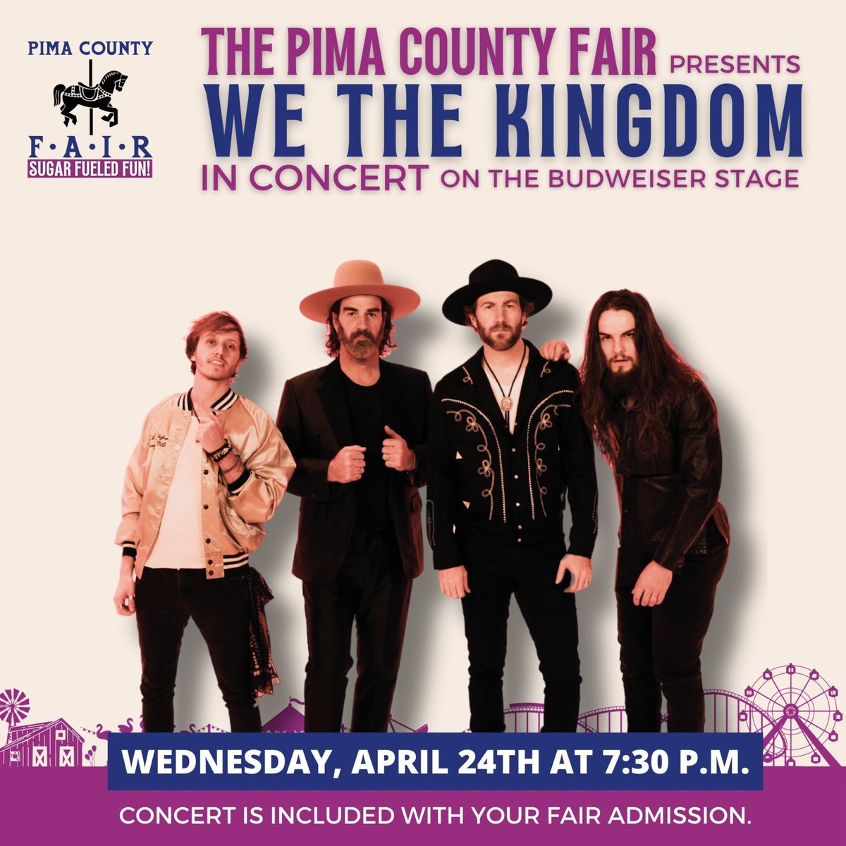 Pimacountyfair's tweet image. Our lineup is growing! @We_The_Kingdom live at the Pima County Fair on April 24th! #pimacountyfair